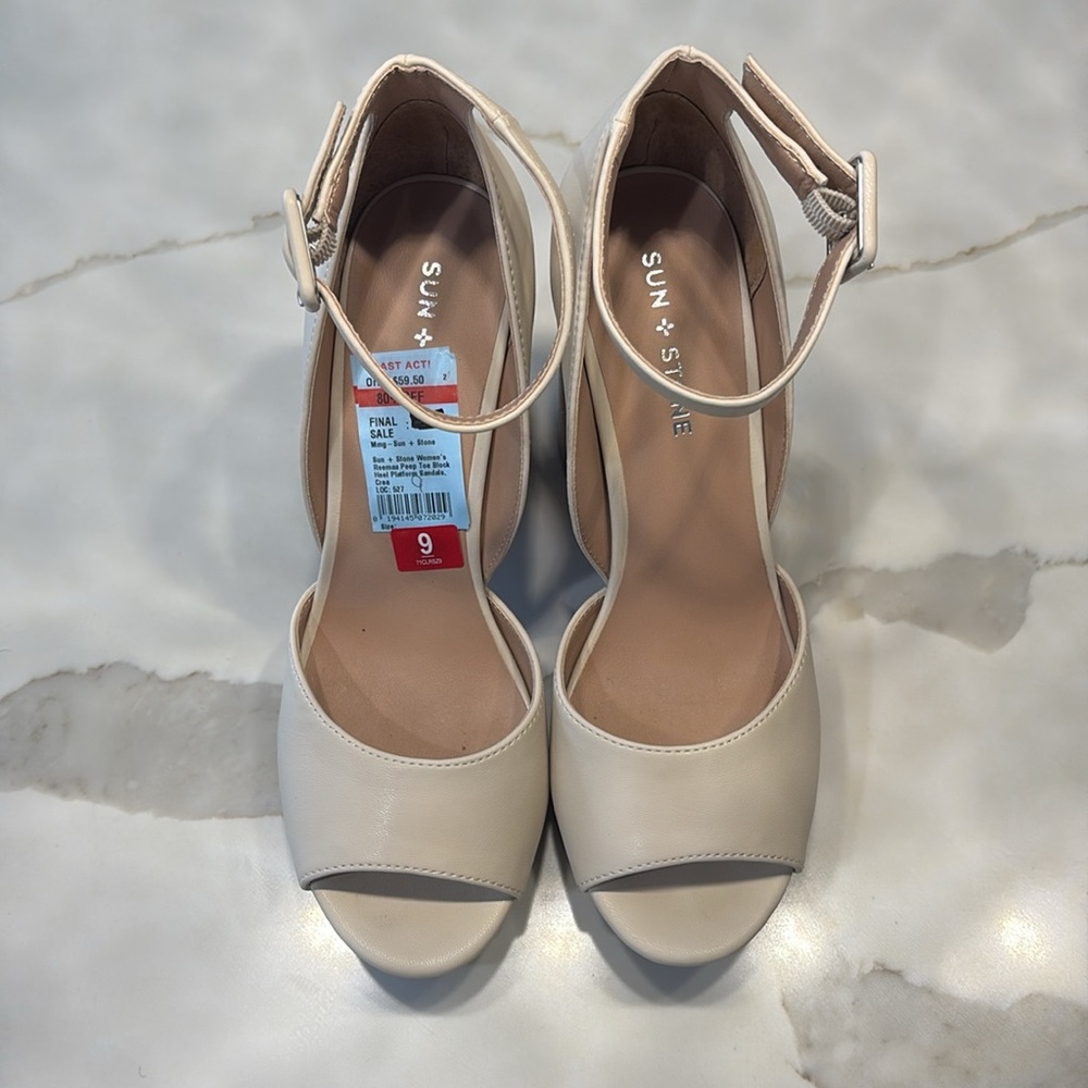Sun + Stone Cream Ankle Strap Heels